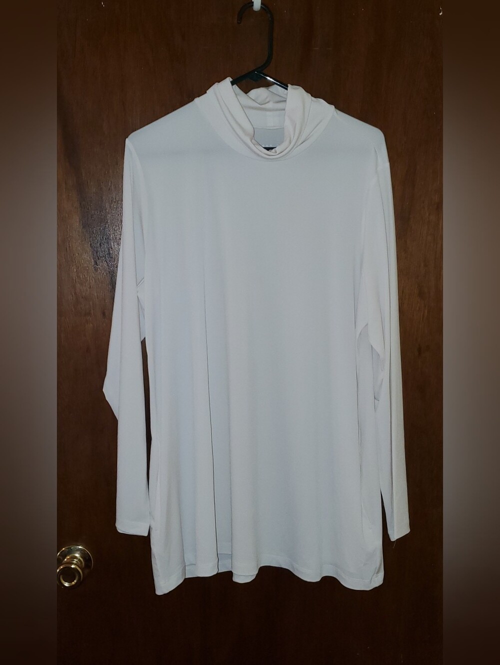 NWOT Susan Graver Liquid Knit Cream Long-Sleeve Mock Neck Tunic Top Sz Xl